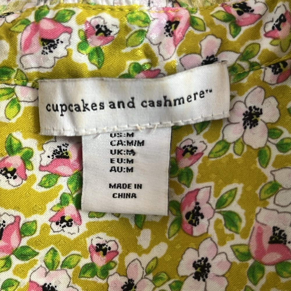 cupcakes & cashmere Green Floral Puff Sleeve Blouse Size M - Picture 6 of 9